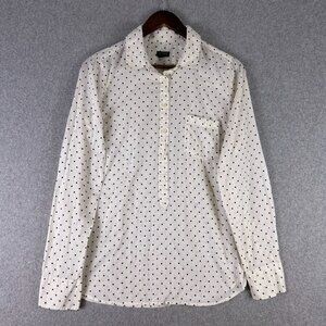 J. Crew Shirt Womens Medium White Polka Dot Popover Collared Long Sleeve Classic